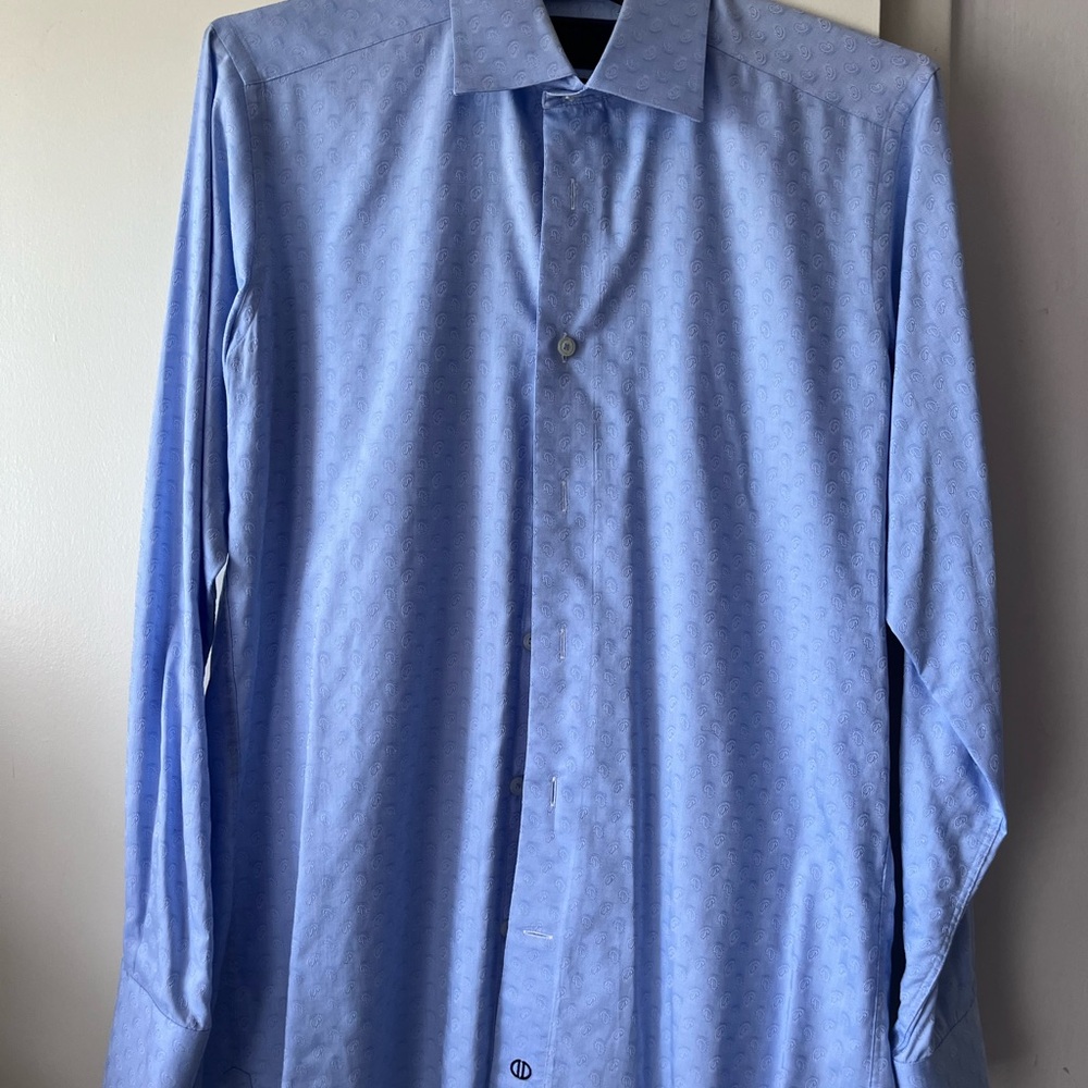 David Donahue Blue Long-Sleeved Dress Shirt Trim